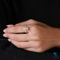 Anillos de Compromiso Clásicos con Diamantes Cultivados en Laboratorio, Oro Amarillo Sólido de 14K, Certificado IGI, Halo Oculto, Joyería Nupcial Personalizada