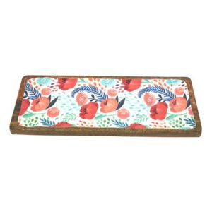 Handcrafted Rectangular Mango Wood Serving <b>Tray</b> with Floral Enamel Inlay Decorative Wooden Platter for Home Hotel Wedding Gift - Product Image 1
