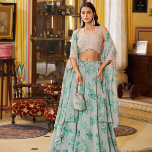 Floral Georgette Thread Embroidery Sequins Ready to Wear Lehenga With Cape Dupatta Full Stitched Wholesale Rate By Royal Exports - Product Image 4