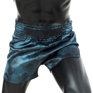 Pantalones Cortos de Boxeo de Satén Azul para Hombre, Cintura Elástica Blanca, 100% Algodón, Logotipo Personalizado Impreso con Transferencia Térmica en la Parte Delantera, Tela de 100g - Product Image 3