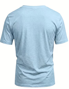 Men's V-Neck Short Sleeve Solid Light Blue Cotton T-Shirt Regular Fit Casual Breathable Jersey Knitted - Product Image 3