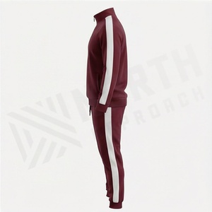 Men's <b>Maroon</b> Half-Zip Tracksuit Solid Color Casual Sweatshirt and Joggers Full Length Regular Fit Autumn Wear - Product Image 4