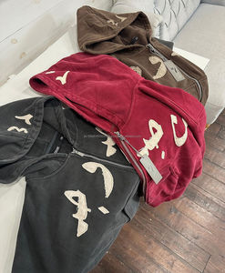 เสื้อครอปแบบมีฮู้ดสำหรับผู้ชายผ้าปักลายสไตล์วินเทจผ้าเฮฟวีเวตใส่สบาย - Product Image 4
