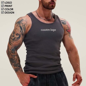 Débardeur personnalisé pour homme avec logo, col rond, couleur unie, respirant, tricoté, pour l'entraînement, vêtement de fitness décontracté - Product Image 1