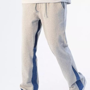 Men's Gray Sweatpants With Blue Side Stripe Elastic Waist Drawstring Casual Autumn Knitted Cotton Pants - Product Image 3