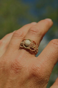Handmade Macrame Pearl <b>Ring</b> <b>Adjustable</b> Boho String <b>Ring</b> Natural Pearl Gemstone Minimalist Jewelry for Women - Product Image 3