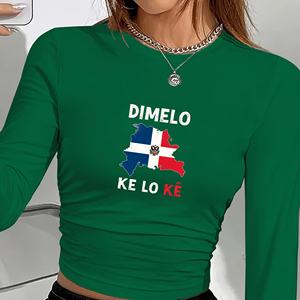 Camiseta de Manga Larga para Mujer con Diseño de Mapa de República Dominicana, Estilo Y2K, Tejida - Product Image 1