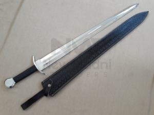 ÉTONNANTE ÉPÉE DE POIGNÉE EN CUIR NOIR MÉDIÉVALE EUROPÉEN EN ACIER À HAUTE TENSION AVEC GAINE EN CUIR NMT-2503 - Product Image 2