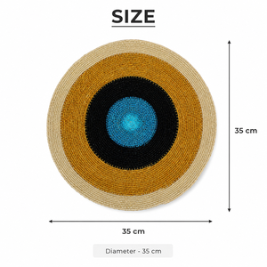 <b>Round</b> Handwoven <b>Placemat</b> Geometric Pattern Bohemian Style Natural Rattan Table Mat Black Yellow Blue Center - Product Image 2