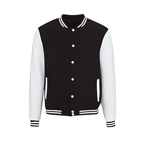 Men's Black White Varsity Jacket Shell Polyester/Cotton Windproof Turn-down Collar Solid Casual Regular Fit Autumn Wear - Product Image 1