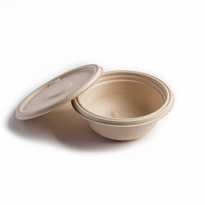 Tazón Desechable Compostable de Pulpa de Caña de Azúcar, Tazón para Servir Comida para Llevar de 24 oz con Tapa Biodegradable para Arroz, Dal, Curry, Fideos - Product Image 1