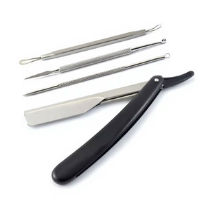 Kit professionnel de rasoirs à cheveux pour barbier, extracteurs de comédons, éliminateur de points noirs et d'acné, en acier inoxydable, pour le soin de la peau du visage - Product Image 1