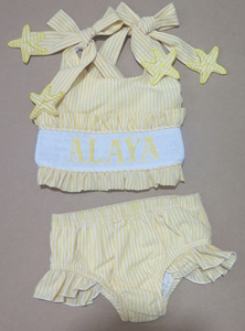 Personalized Embroidered Breathable Cotton Pink Striped Bikini Rompers Ruffles <b>Star</b> Appliques for Baby Girls Summer Swim Suit - Product Image 3