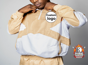 Chaqueta Cortavientos Deportiva Casual de Verano con Logotipo Personalizado Más Vendida - Color Bronceado/Blanco - Product Image 2