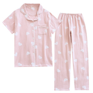 Conjunto de Pijama Casual Vintage de Manga Corta 100% Algodón para Mujer, Ropa de Dormir Ligera de Verano con Pantalones Cortos, Ropa de Estar Suave de Color Sólido - Product Image 2