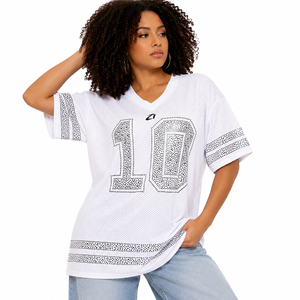 Customized Women’s Rhinestones American Football Jersey Street fashion Y2k Sparkly Polyester Shirt American Football Jersey OEM - Product Image 1