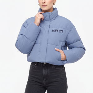 Wholesale Women's <b>Cropped</b> Quilted Winter <b>Jacket</b> Stand Collar Zip Up <b>Puffer</b> Bomber Coat for Women's - Product Image 3