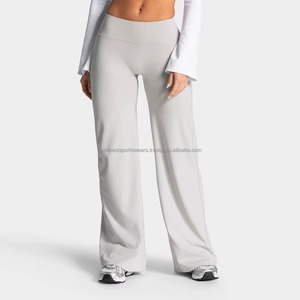 High Waist Seamless Solid Color Yoga <b>Leggings</b> Hollow Design Full Length <b>Flared</b> Leg Activewear Women's Sportswear 220g Customized - Product Image 3