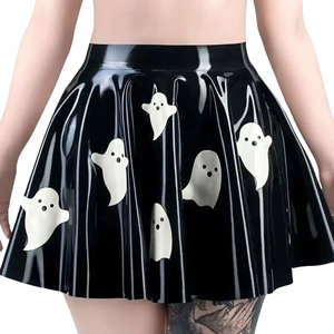 Women High Waist <b>PU</b> A-Line Mini <b>Skirt</b> With Ghost Print Shiny Pleated Style All Seasons Wear - Product Image 6