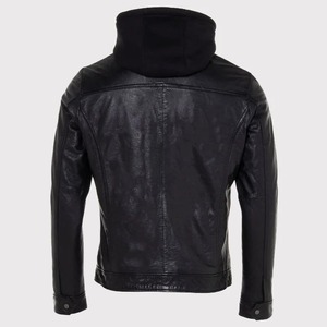 เสื้อแจ็คเก็ตหนังสีดำสำหรับผู้ชายพร้อมฮู้ดที่ถอดออกได้ - Product Image 2