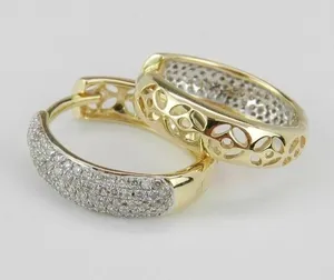 Pendientes de Aro de Moissanita, Plata de Ley 925, Chapados en Oro, con Aspecto de Diamantes Pavé, Pendientes de Aro de Lujo para Mujer - Product Image 3