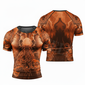 เสื้อเชิ๊ตใส่เล่นกีฬาแบบรัดรูปสีพื้นเสื้อเชิ๊ตป้องกันผื่นขึ้นโลโก้ตามสั่งสำหรับเล่นยิมฟิตเนส MMA BJJ - Product Image 6