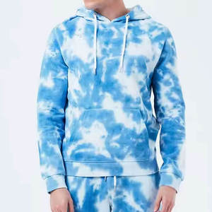 เสื้อฮู้ดผู้ชายสีน้ำเงินขาวลายไทไดพร้อมโลโก้สั่งทำพิเศษ และกางเกงจ็อกเกอร์เข้าชุด ชุดวอร์ม OEM ODM ขายส่งเสื้อผ้า - Product Image 6