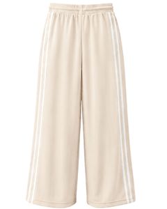 Pantalon de survêtement beige à jambe large pour femme, décontracté, coupe ample, rayé, taille haute, avec cordon de serrage, style streetwear - Product Image 2