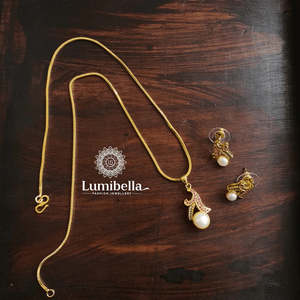 Designer Rose Gold Plated Pearl Pendant Chain Set with Zircon - Product Image 1