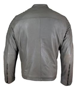 Men's Gray PU <b>Leather</b> Moto <b>Jacket</b> Stand Collar Zipper Closure Regular Fit Solid Color Biker Style <b>Leather</b> Moto <b>Jacket</b> For Sale - Product Image 3