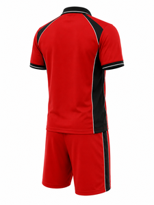 ชุดเสื้อโปโลสีแดงสไตล์สปอร์ตสำหรับผู้ชาย ลายพิมพ์เส้นศิลป์ แห้งเร็ว เหมาะสำหรับฤดูร้อน คอปกโปโล ผ้าถักโพลีเอสเตอร์ - Product Image 3