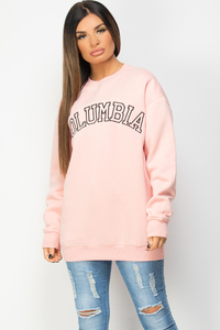 Sudadera Rosa de Cuello Redondo para Mujer Columbia, Manga Larga, Estampado de Letras, Tejido de Algodón, Estilo Oversize, Cómoda, OEM - Product Image 3