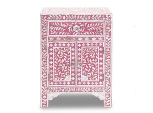 Table de chevet moderne en nacre et à motif floral rose, meuble de salon avec trois tiroirs - Product Image 6