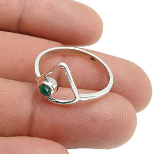 Unique Triangle Shape <b>Ring</b> Comes With Brilliant Round Cut Natural Green Onyx Gemstone Crafted From Solid <b>925</b> Sterling <b>Silver</b> - Product Image 3