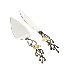 Modern Style Metal Cake Knife Set For <b>Retro</b> Themed Birthday Weddings With Beautiful Detailing On Handle And Blade - Product Image 1