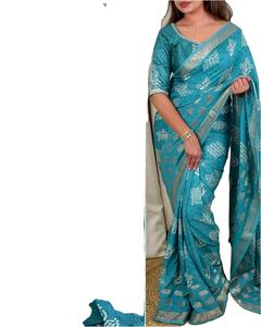 Raksha Bandhan spécial dames porter numérique imprimé Tussar lin tissu 5.5 MTR longue longueur à la mode Saree avec chemisier travail - Product Image 1