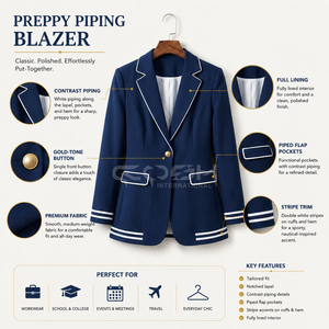 Blazer de poliéster azul estilo preppy con un solo botón y ribete blanco, con logotipo personalizado de Delta Sigma, de Cosh International Greek Apparel. - Product Image 5
