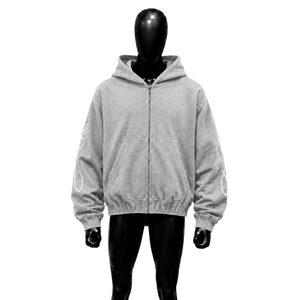 Sudadera con capucha extragrande gris claro con cremallera, de felpa gruesa de algodón, color gris ceniza, gris niebla, gris humo, gris piedra, unisex, estilo urbano, informal, moda urbana - Product Image 1