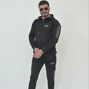 Ensemble de survêtement unisexe noir personnalisé, veste à capuche zippée, pantalon de jogging, tenue d'entraînement, streetwear, séchage rapide, respirant - Product Image 4