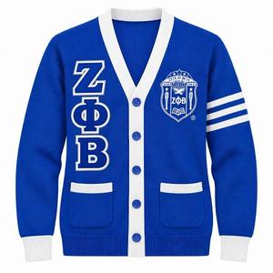 เสื้อคาร์ดิแกนอะคริลิคสำหรับฤดูหนาว Zeta Phi Beta สีน้ำเงินสำหรับผู้หญิง  งานถักแบบกรีก  ปักลายเชนิลล์  รับผลิตตามแบบ OEM - Product Image 1
