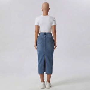 Jupe longue en jean à fente avant pour femme, style streetwear, vente en gros - Product Image 5