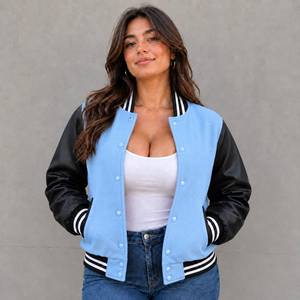 Chaqueta Varsity Personalizada para Mujer, Chaqueta Letterman Personalizada, Chaqueta con Mangas de Cuero Genuino, Chaquetas de Lana para Mujer - Product Image 4
