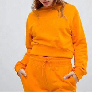 Ensemble de survêtement vintage 2 pièces orange pour femme, 100 % coton, coupe-vent, respirant, col rond, haut court à manches longues, élastique - Product Image 3