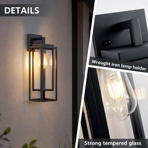 Lampada da Parete per Esterni da 18 Pollici, Lanterna Impermeabile, Robusta Gabbia Doppia Rettangolare, Nero Satinato con Vetro Trasparente, 220V AC - Product Image 2