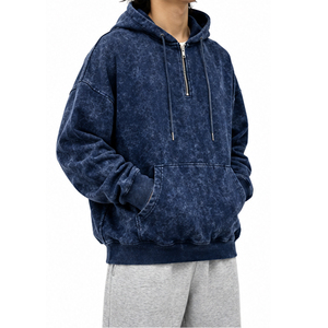 Sweat-shirt vintage délavé à l'acide avec fermeture éclair quart de tour, unisexe, coupe oversize, style streetwear, personnalisable avec logo, vente en gros, fabricant - Product Image 2