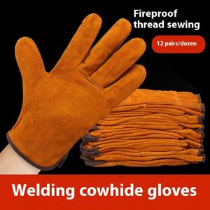 Professional Cowhide Leather Welding Gloves Breathable Latex-free Gardening Wood Stove Heat Resistant Anti-Slip <b>Fire</b> Proof - Product Image 3