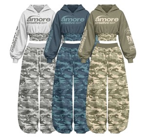 Women Hooded Full Zip <b>Tracksuit</b> Set <b>Yellow</b> Motion Club Print Sporty Jogger Suit With Long Sleeves And Flared Pants - Product Image 4