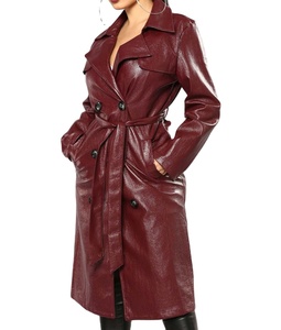 Manteau long en cuir véritable pour femme, coupe ajustée, doublure coton/polyester, écologique, séchage rapide, broderie personnalisée – Nouvelle collection 2026 - Product Image 5