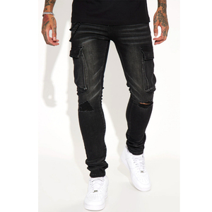 Jean pour homme coupe droite noir en denim slim, le plus vendu, décontracté et original - Product Image 1