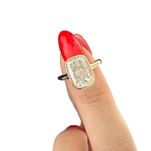 Luxury 3 Carat Elongated Cushion Cut Lab Grown Diamond Bezel <b>Set</b> Solitaire <b>Ring</b> in 14K 18K <b>Gold</b> or Platinum - Product Image 3